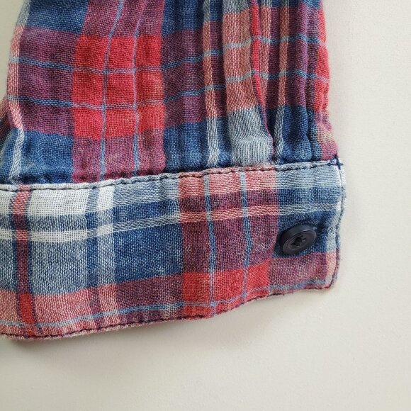 BeachLunchLounge Womens Plaid Half Button Long Sleeve Shirt Sz M 100% Cotton - Picture 9 of 9